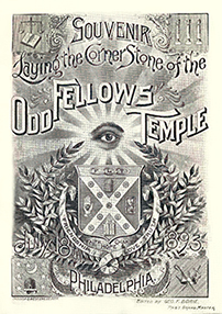 1893 souvenir book cover of cornerstone laying of Odd Fellows Temple, Philadelphia