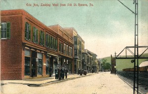 original postcard, 5th & Erie Ave, Renovo, PA 1908